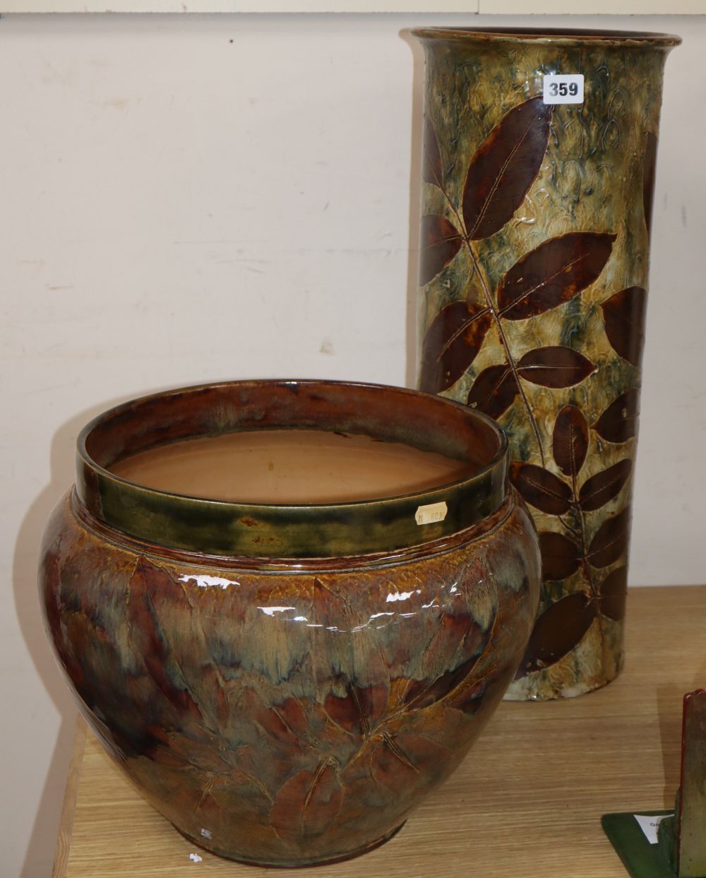 A Royal Doulton Natural Foliage Ware umbrella stand and jardiniere